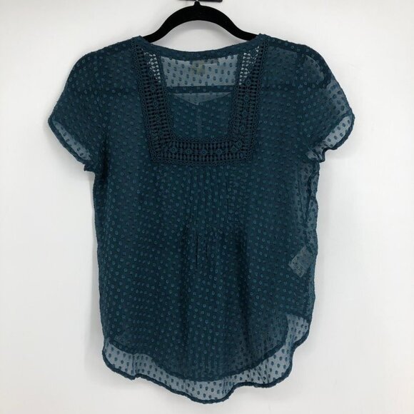 Anthropologie teal Grassland short sleeve sheer  blouse Silk blend size XS - Picture 4 of 16